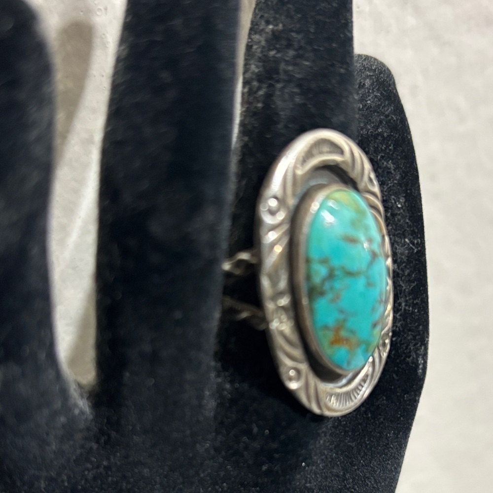 Turquoise Signed Native American Ring - image 3